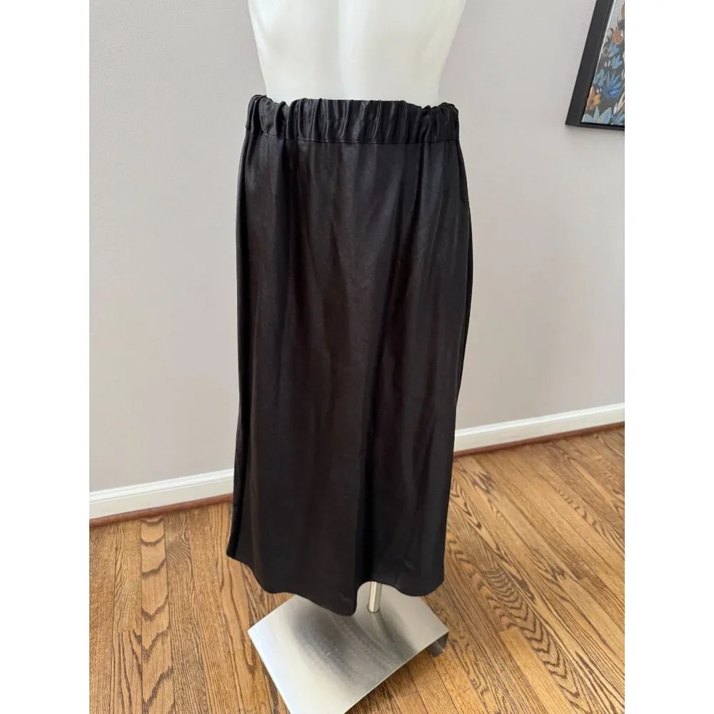THEORY Easy Pull On Midi Skirt in Double Sateen Black Size Small - Picture 4 of 10